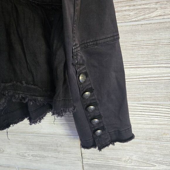 Free People Military Ruffle Hem Jacket Womens SZ M Cotton Grey - Picture 9 of 10